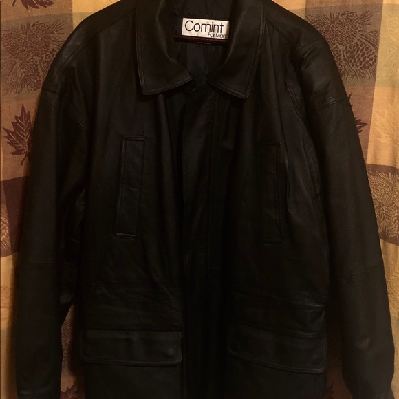 COMINT Leather Coat    🧥 34 Inches Collar to Hem - Picture 2 of 12